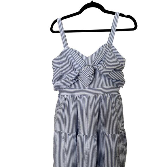 English Factory Dress Women’s Small Striped Tiered Maxi Sundress Blue White - Picture 3 of 5
